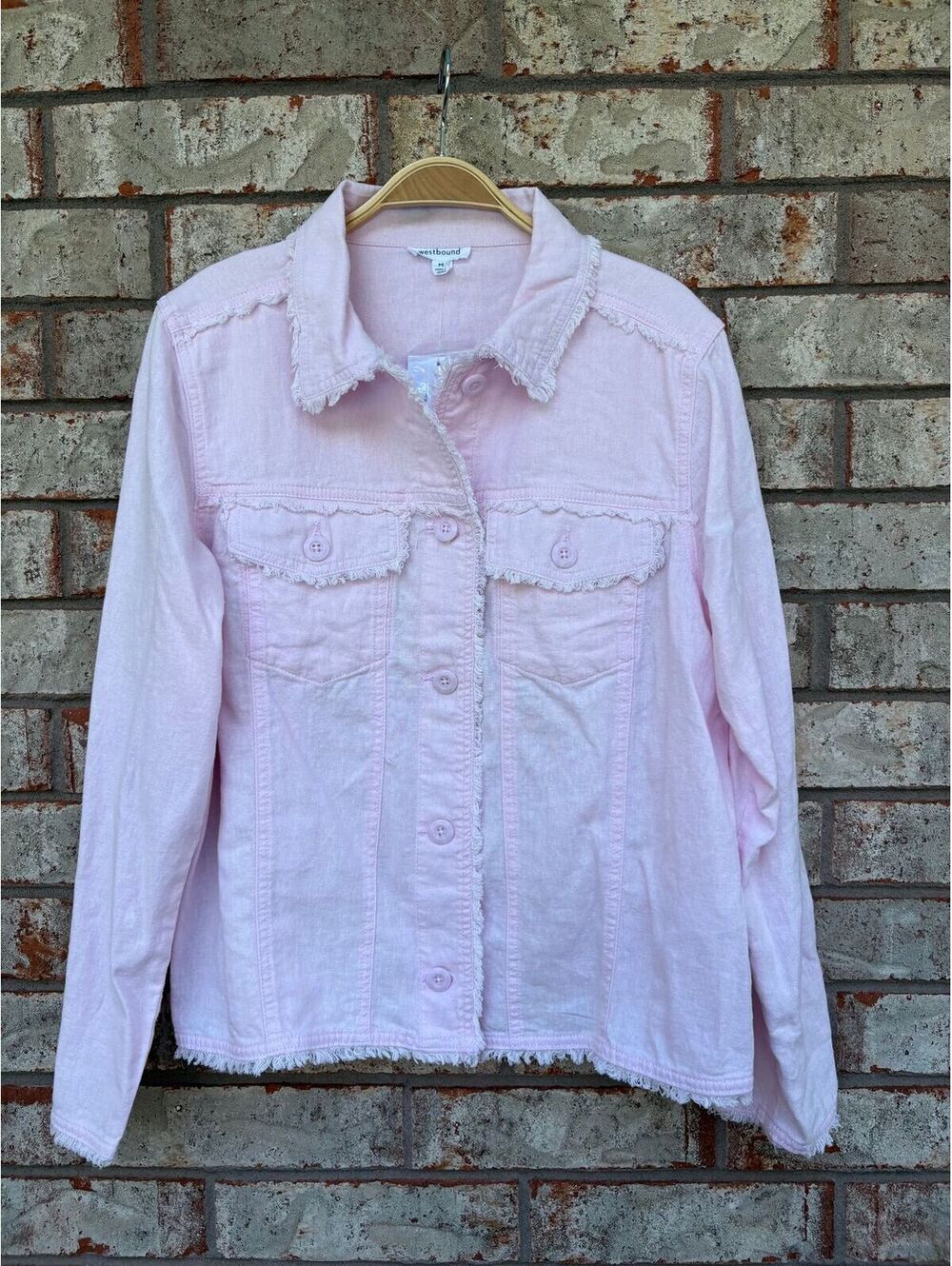 NWT Westbound Pink Denim Jacket with Tattered/Frayed Edges Size M